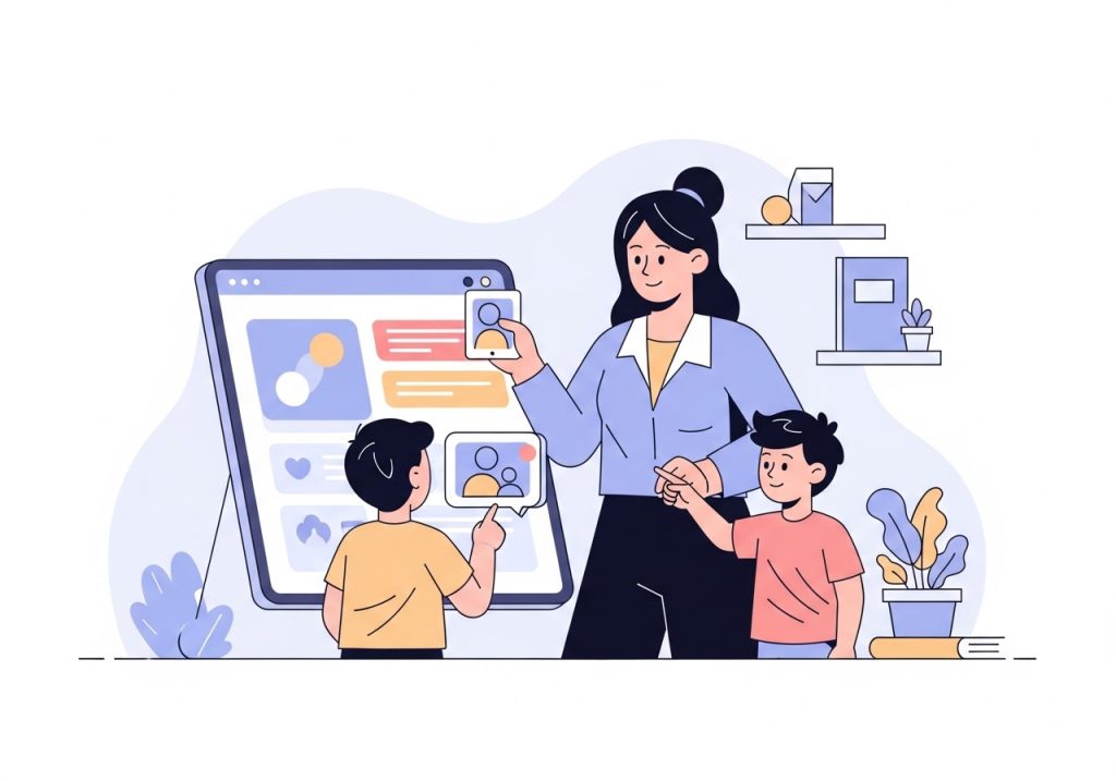 An illustration demonstrating how to adapt morning meeting activities for diverse learners using tools like tablets and communication cards.