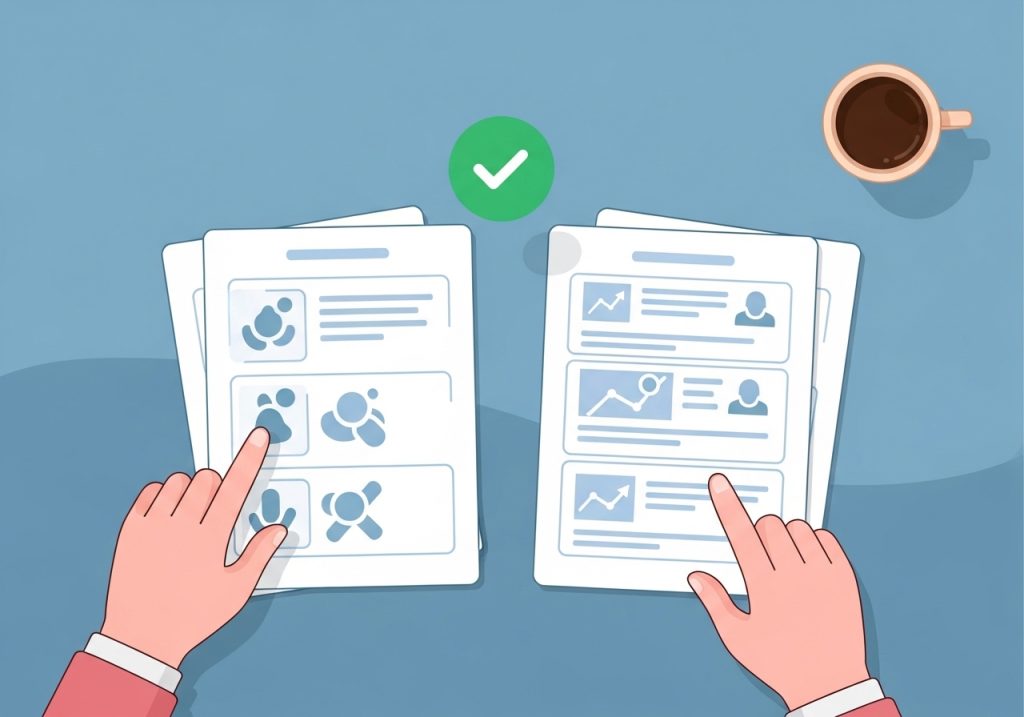 A person comparing different main idea worksheets to choose the most effective one for a student.