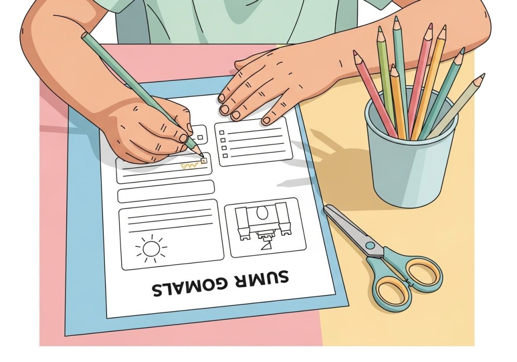 A child completes a fine motor activity worksheet as part of their end of year activities in therapy.