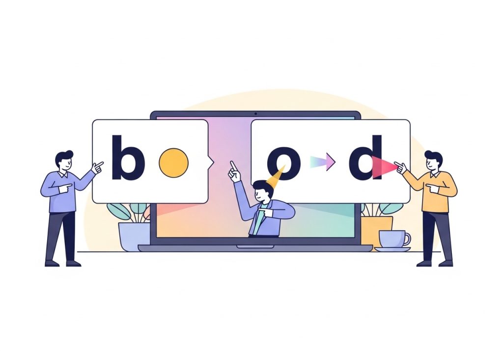 A visual progression showing how distractors become more similar during discrimination training, from a circle to the letter 'd'.