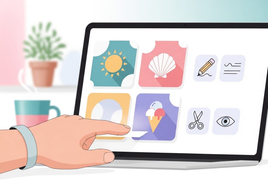 A teacher selecting appropriate digital summer worksheets on a laptop.