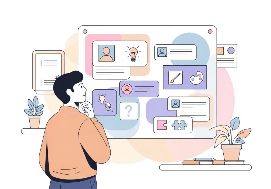 Illustration showing a learner identifying personal strengths and challenges as part of developing self-awareness.