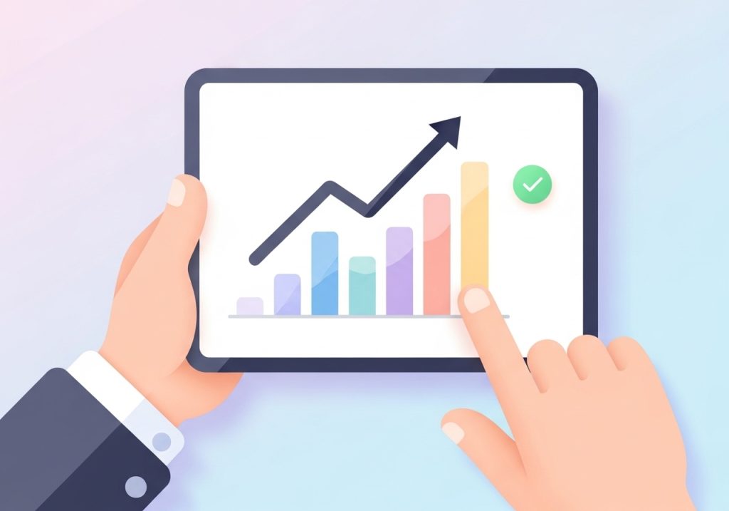 A progress chart on a tablet showing student goal setting and assessment based on a list of skills.