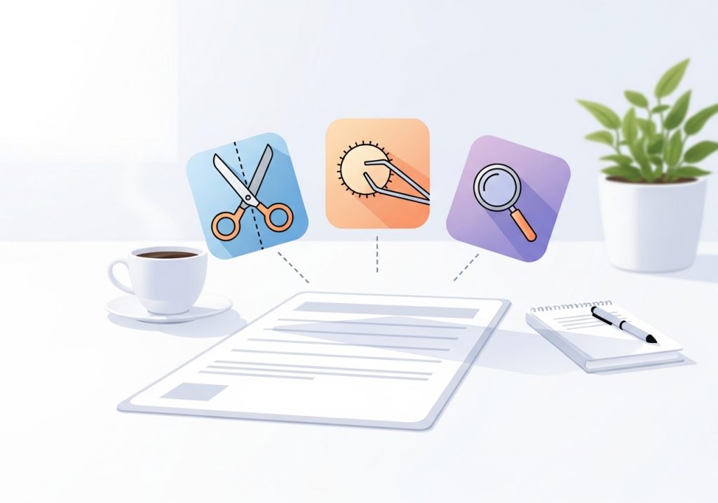 An illustration showing icons for adapting a worksheet for different skills, like cutting and fine motor practice.