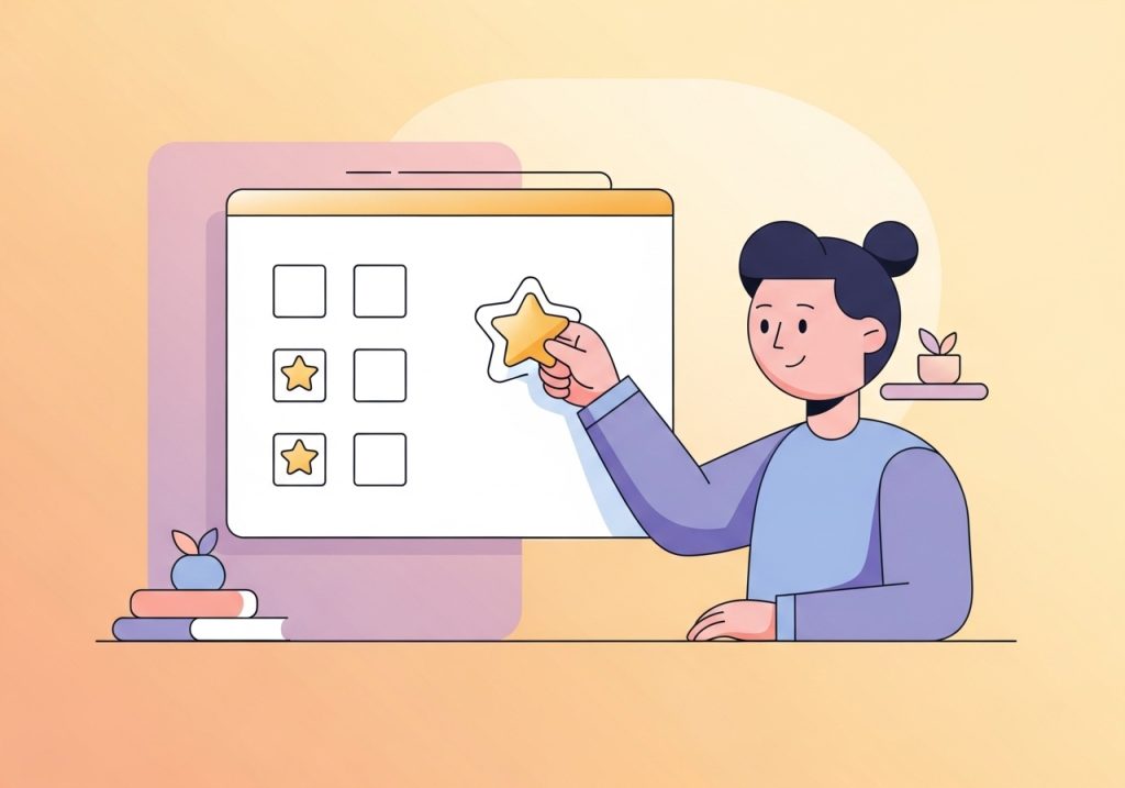 An illustration of a child putting a star on a chart, symbolizing a positive and encouraging learning environment.