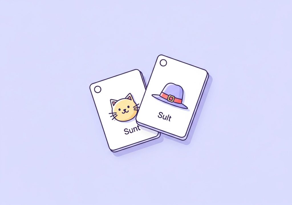 Illustration of rhyming picture cards showing a cat and a hat, a simple tool for phonological awareness activities.