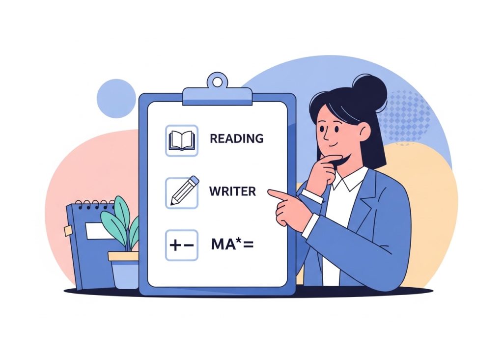 A checklist showing common signs of a specific learning disorder in reading, writing, and math.