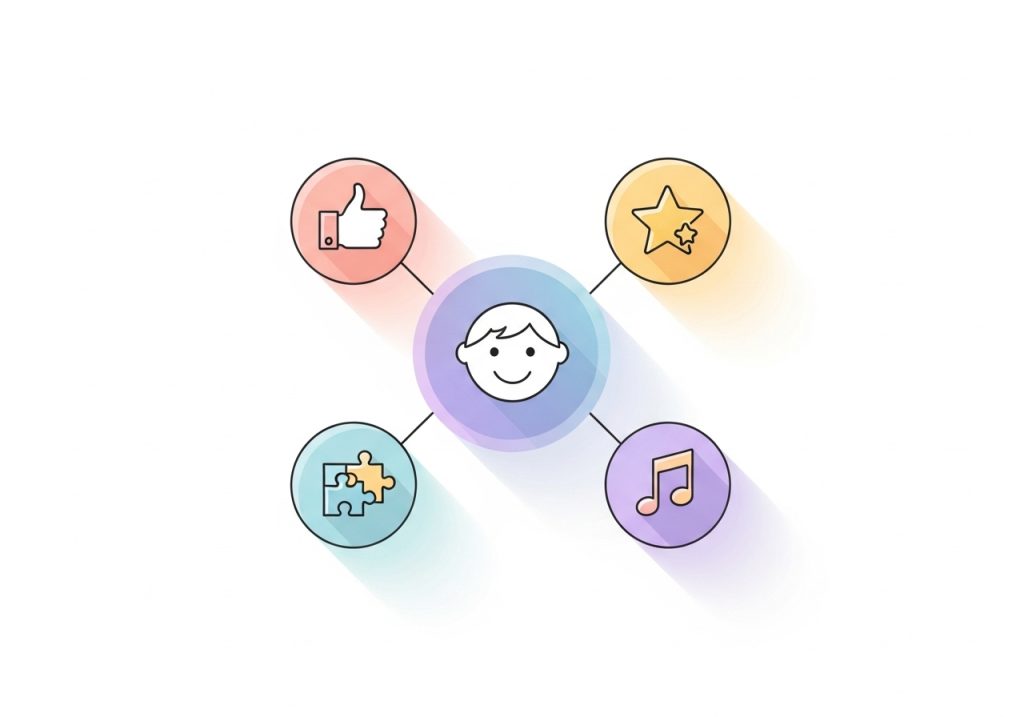 An illustration of different types of meaningful reinforcers, including praise, tangible rewards, and activities.