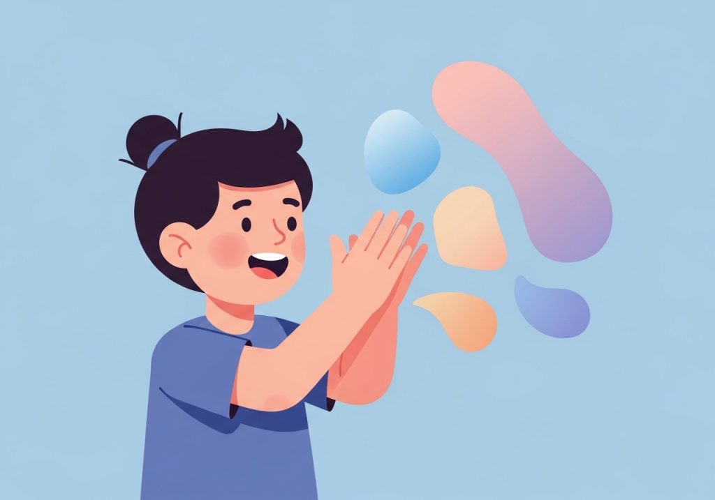 An illustration of a child clapping hands to practice counting syllables in words.