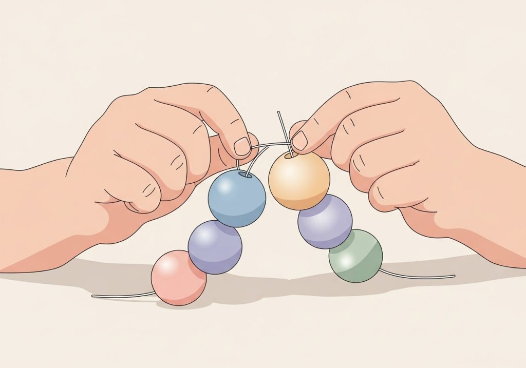 An illustration of a child's hands performing a fine motor skill activity, a foundational step for learning cursive handwriting.