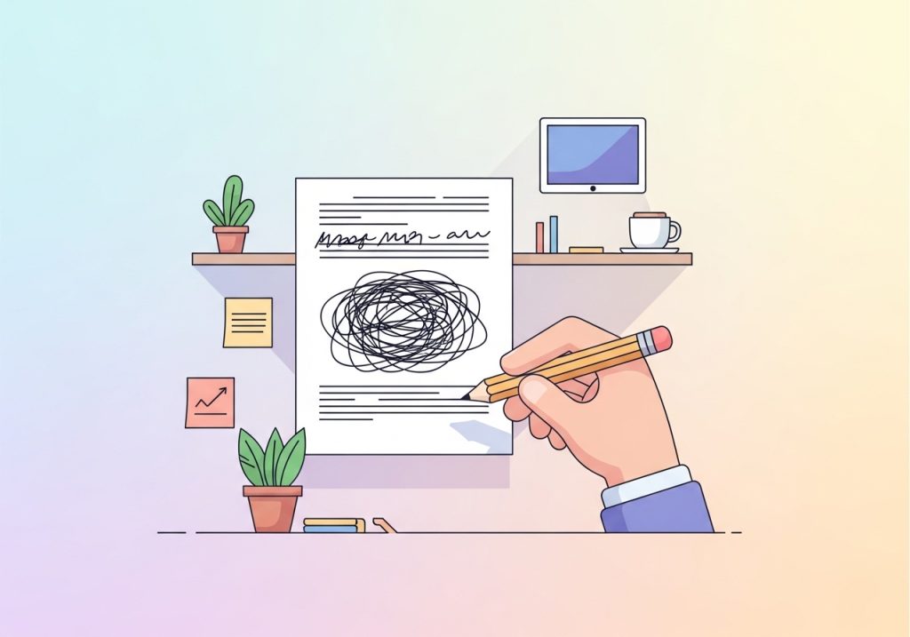 An illustration showing messy handwriting, a common sign of difficulty with eye to hand coordination.