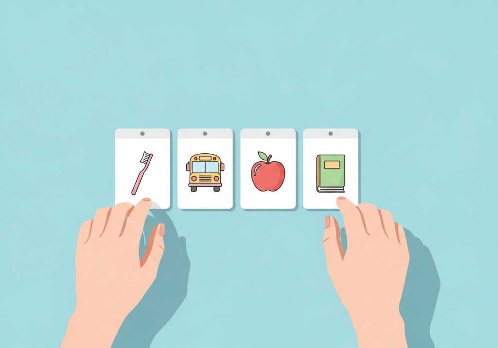 Choosing clear and simple picture icons for a preschool visual schedule.