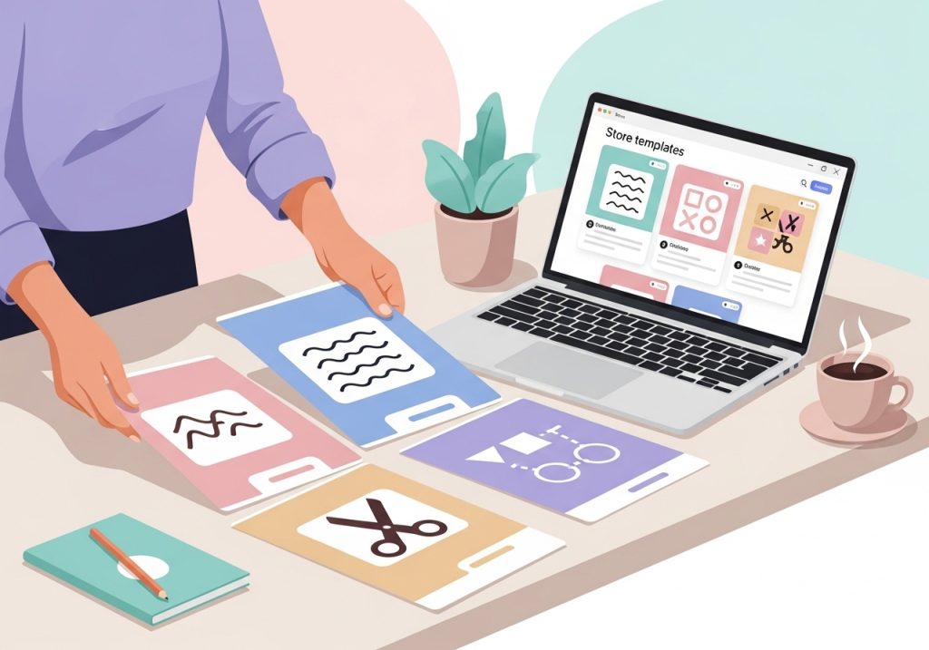 An illustration of printable worksheets and a laptop, representing the tools and resources available for skill development.