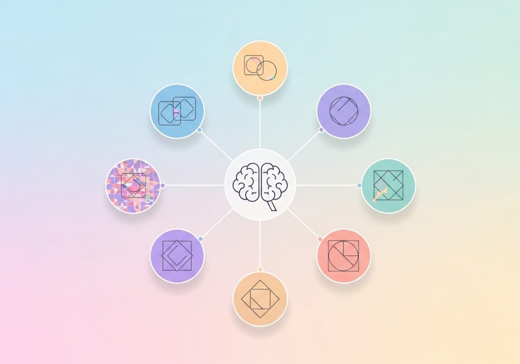 A diagram illustrating the seven core components of visual perception, including visual discrimination and figure-ground.