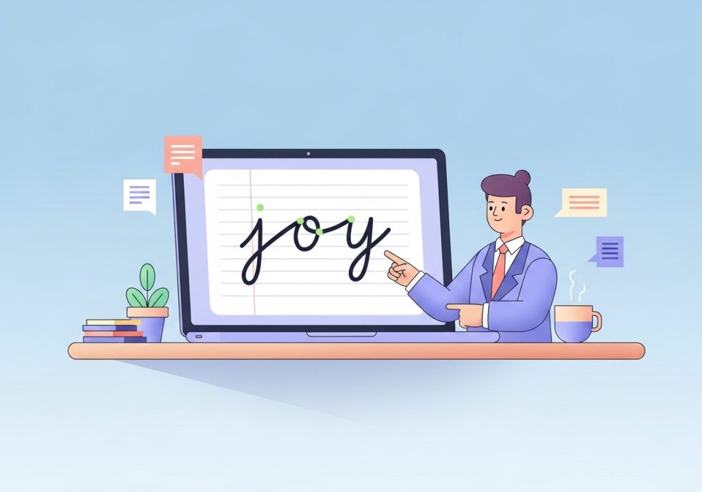 An illustration demonstrating how to connect lowercase letters to form words, a key part of writing in cursive.