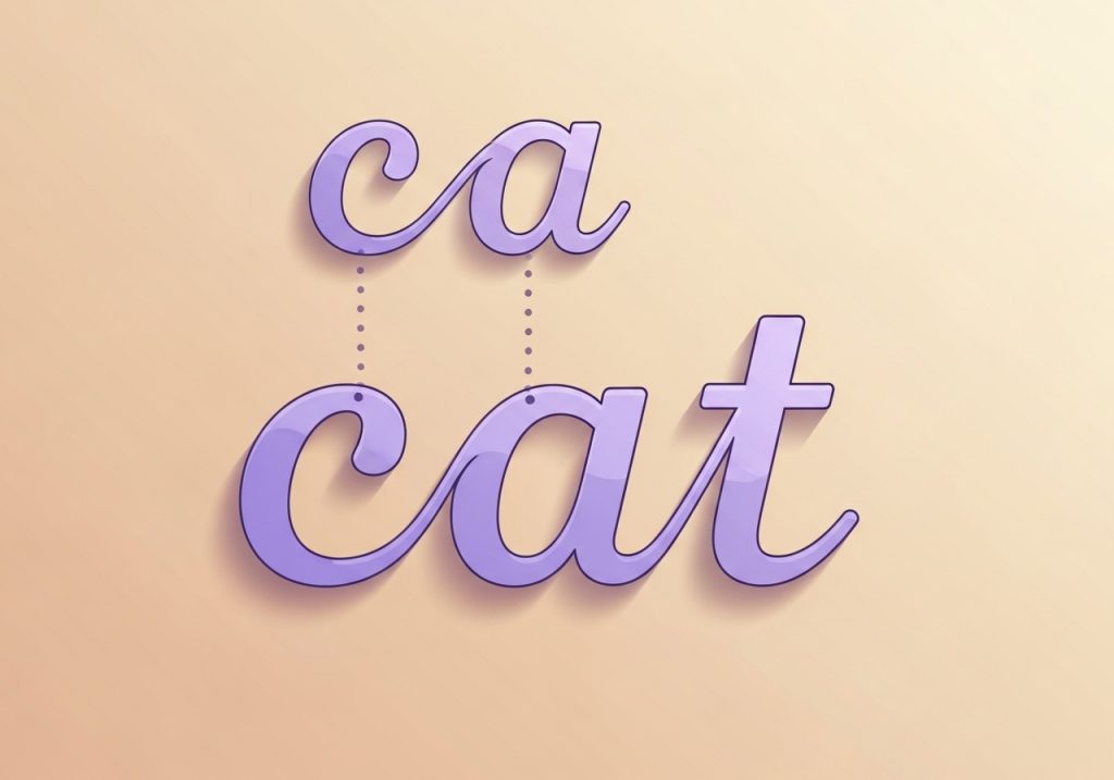 An example of connecting cursive letters to form a simple word, a key step in learning cursive writing.