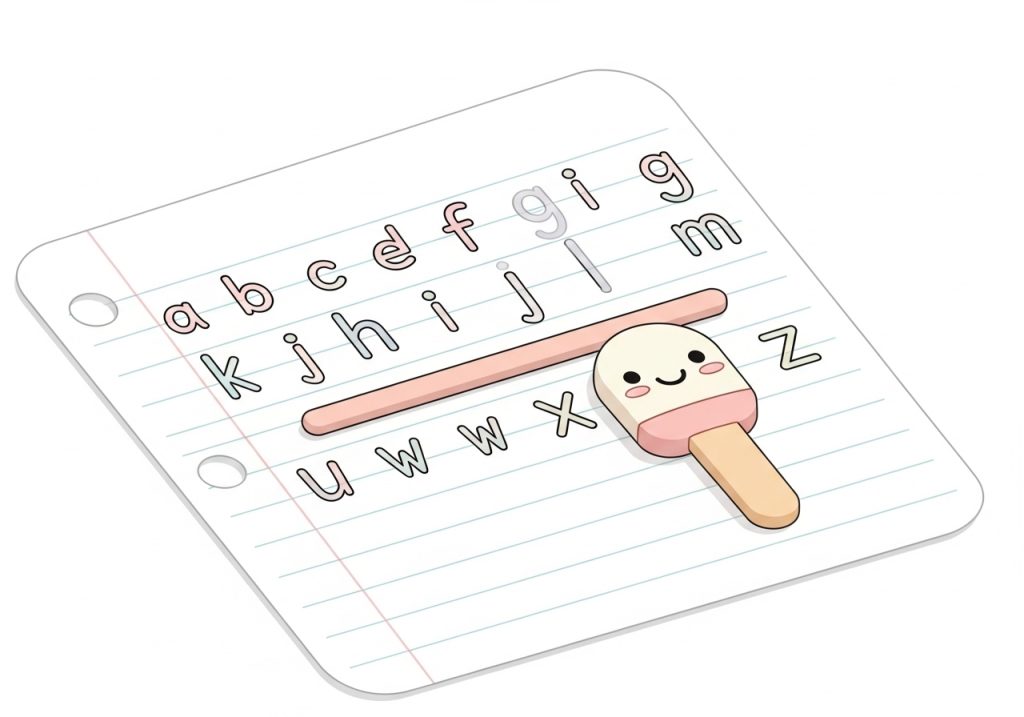 Using a spacer tool to teach a child about proper spacing between words for legible handwriting.