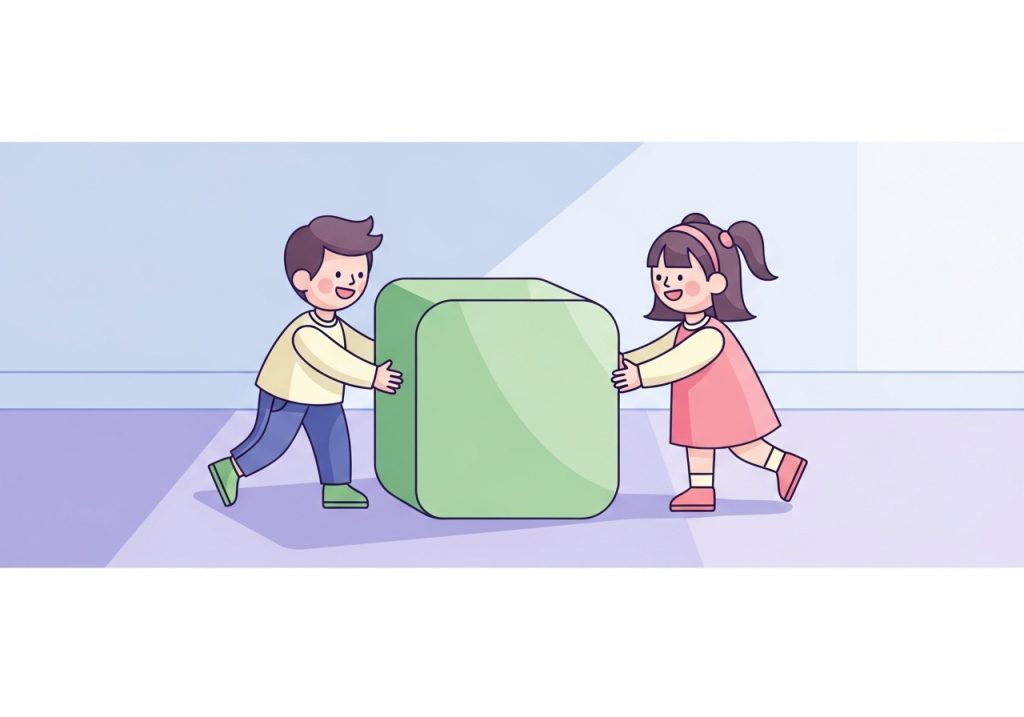 Illustration of children doing a 'heavy work' activity, an important part of sensory play for preschoolers.