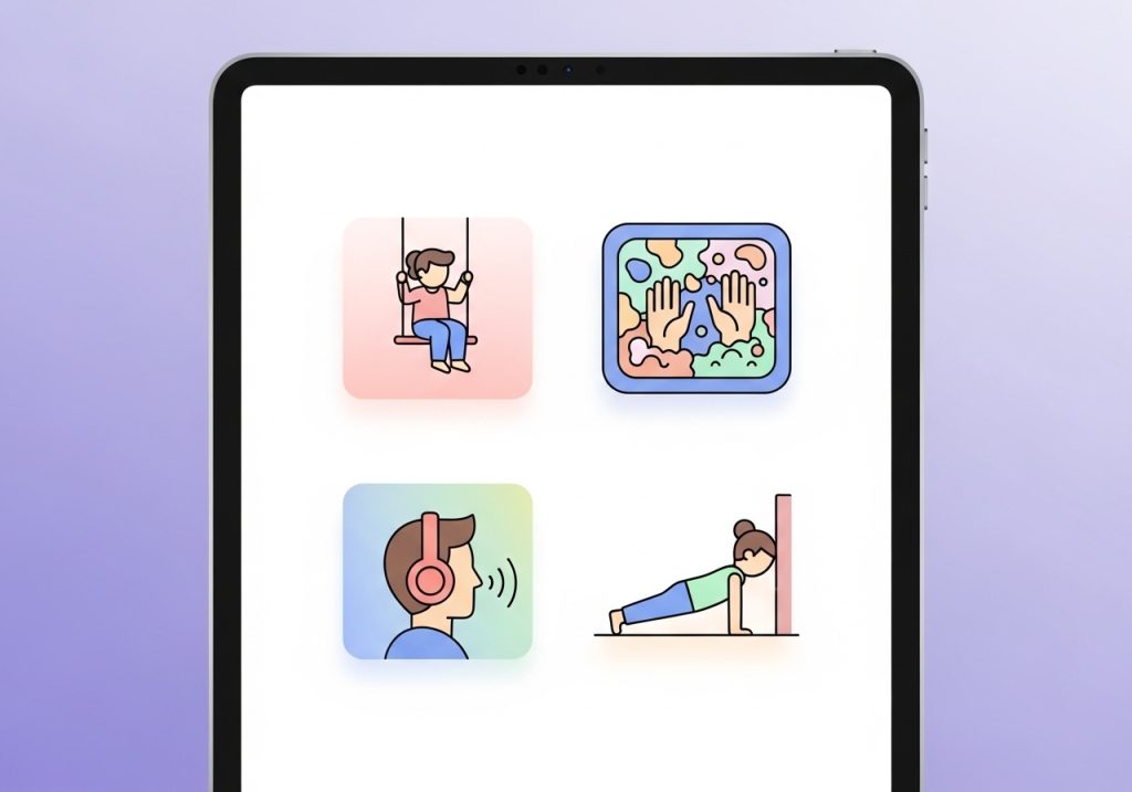 A digital display of sensory diet activity cards, a type of teacher created resource for emotional regulation.
