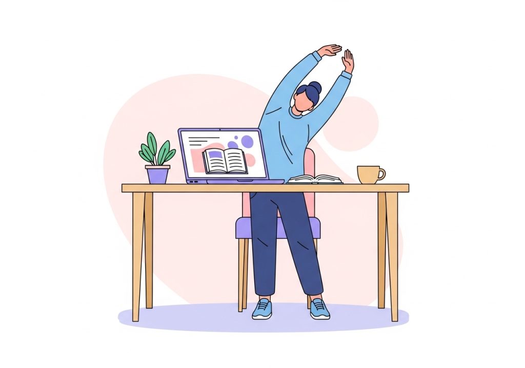 A student taking a productive movement break from studying, an important tip for managing ADHD.