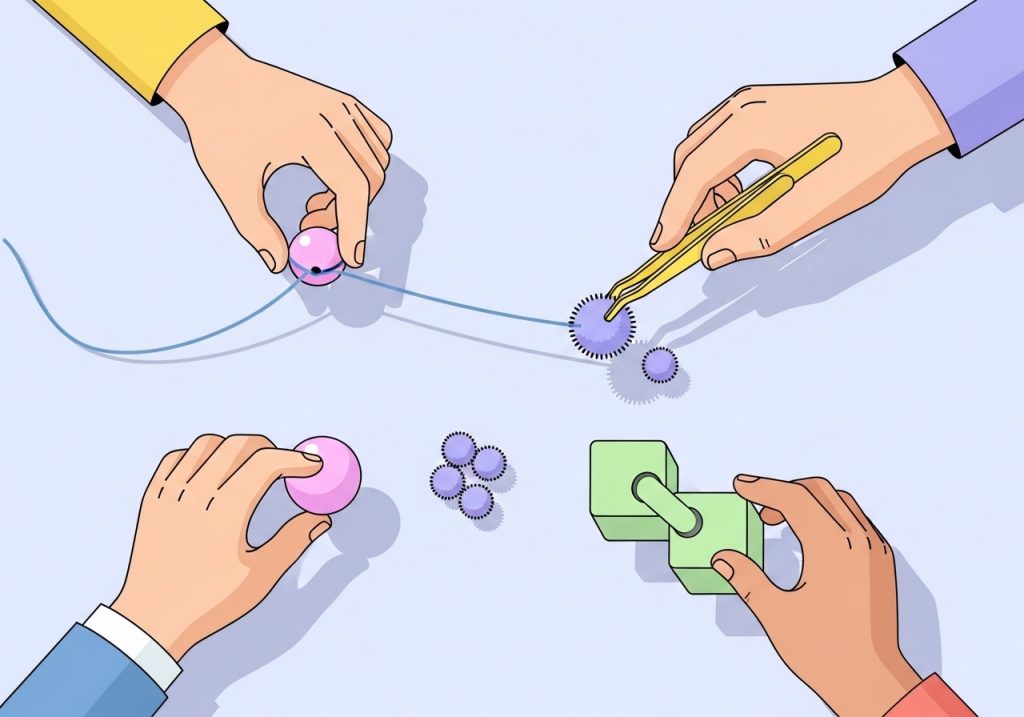 An illustration of hands performing fine motor activities, representing a skills toolkit for students.